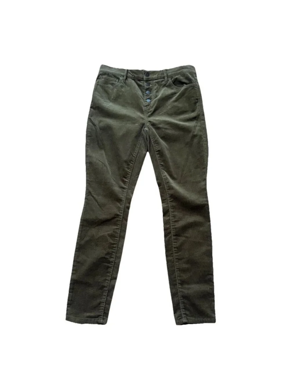 Loft New Women's Green Corduroy High Rise Skinny Pants Size 6 Petite Button Fly